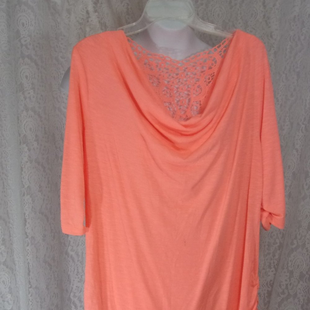 Neon Orange Lace Back Top Tee Blouse  Size 2x